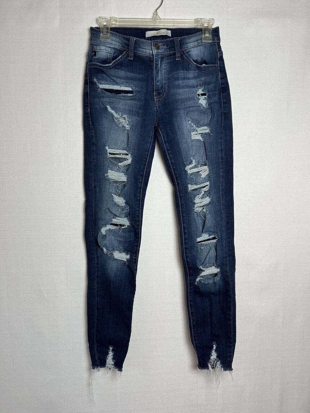 KanCan Distressed Skinny Blue Jean Distressed Raw Hem Womens Size 7/27 Mid Rise